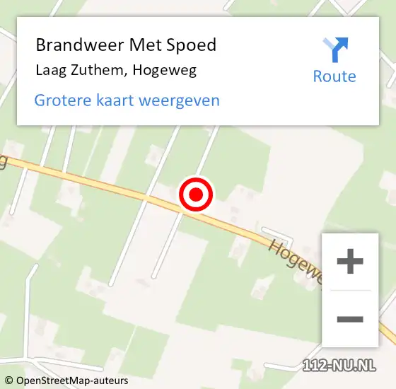 Locatie op kaart van de 112 melding: Brandweer Met Spoed Naar Laag Zuthem, Hogeweg op 12 juli 2022 18:44