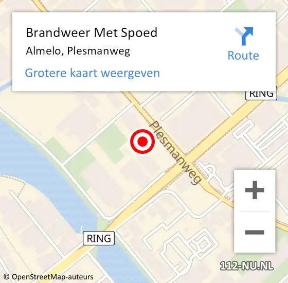 Locatie op kaart van de 112 melding: Brandweer Met Spoed Naar Almelo, Plesmanweg op 12 juli 2022 18:45