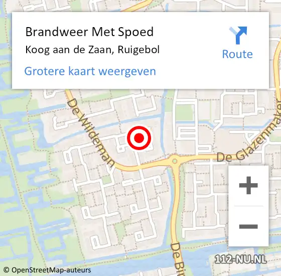 Locatie op kaart van de 112 melding: Brandweer Met Spoed Naar Koog aan de Zaan, Ruigebol op 12 juli 2022 18:51