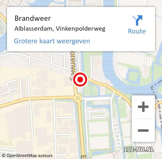 Locatie op kaart van de 112 melding: Brandweer Alblasserdam, Vinkenpolderweg op 12 juli 2022 19:07