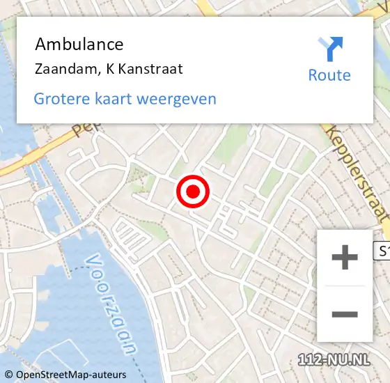 Locatie op kaart van de 112 melding: Ambulance Zaandam, K Kanstraat op 12 juli 2022 19:08