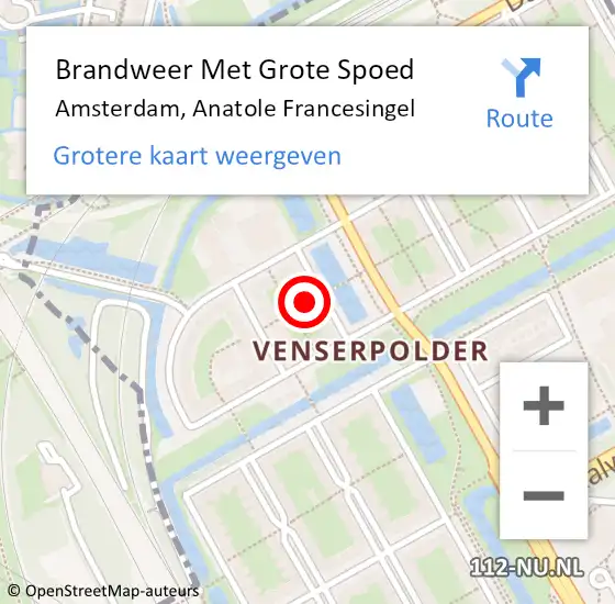 Locatie op kaart van de 112 melding: Brandweer Met Grote Spoed Naar Amsterdam-Zuidoost, Anatole Francesingel op 12 juli 2022 19:12