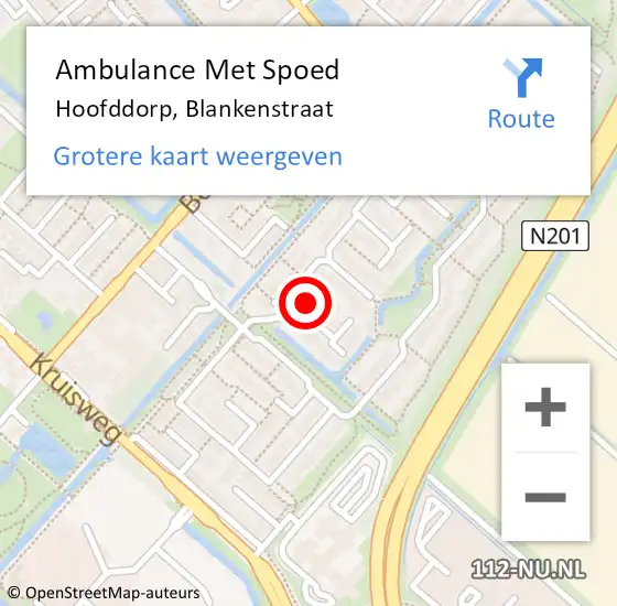 Locatie op kaart van de 112 melding: Ambulance Met Spoed Naar Hoofddorp, Blankenstraat op 12 juli 2022 19:16