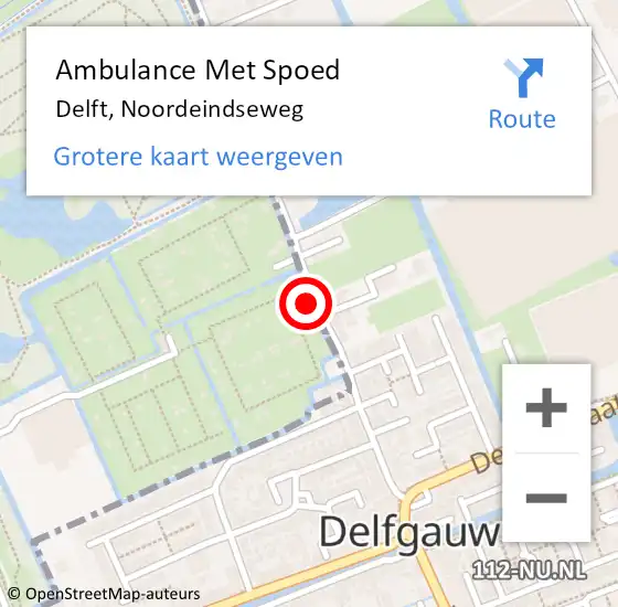 Locatie op kaart van de 112 melding: Ambulance Met Spoed Naar Delft, Noordeindseweg op 12 juli 2022 19:50