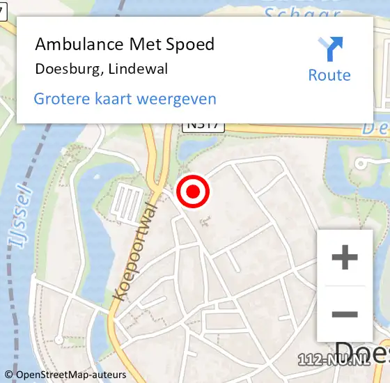 Locatie op kaart van de 112 melding: Ambulance Met Spoed Naar Doesburg, Lindewal op 12 juli 2022 20:41