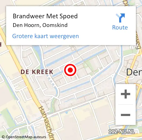 Locatie op kaart van de 112 melding: Brandweer Met Spoed Naar Den Hoorn, Oomskind op 12 juli 2022 21:14