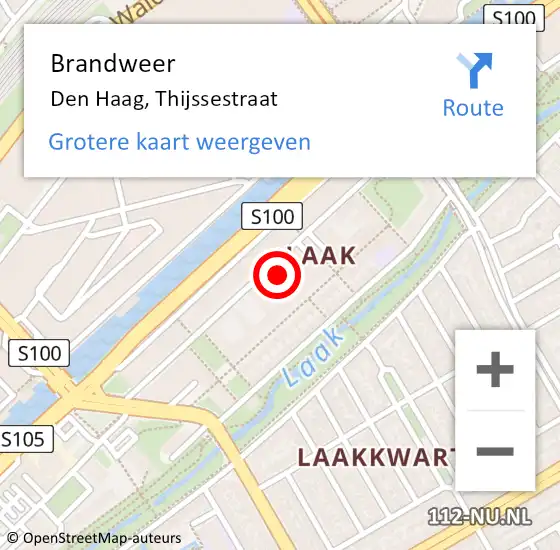 Locatie op kaart van de 112 melding: Brandweer Den Haag, Thijssestraat op 12 juli 2022 21:29