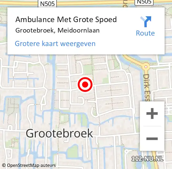 Locatie op kaart van de 112 melding: Ambulance Met Grote Spoed Naar Grootebroek, Meidoornlaan op 12 juli 2022 21:37