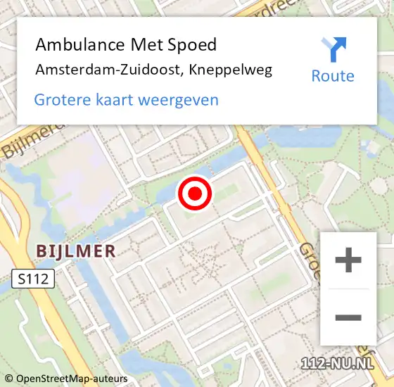 Locatie op kaart van de 112 melding: Ambulance Met Spoed Naar Amsterdam-Zuidoost, Kneppelweg op 12 juli 2022 22:18