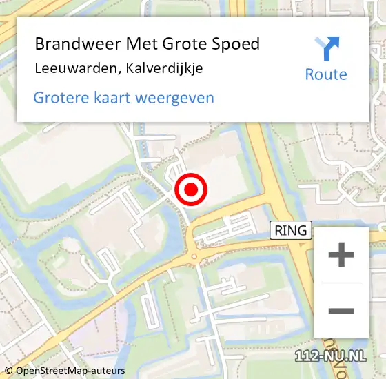 Locatie op kaart van de 112 melding: Brandweer Met Grote Spoed Naar Leeuwarden, Kalverdijkje op 12 juli 2022 22:32