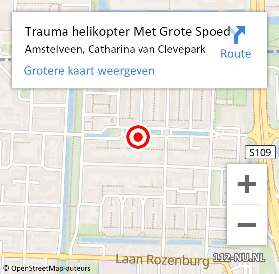 Locatie op kaart van de 112 melding: Trauma helikopter Met Grote Spoed Naar Amstelveen, Catharina van Clevepark op 12 juli 2022 22:34