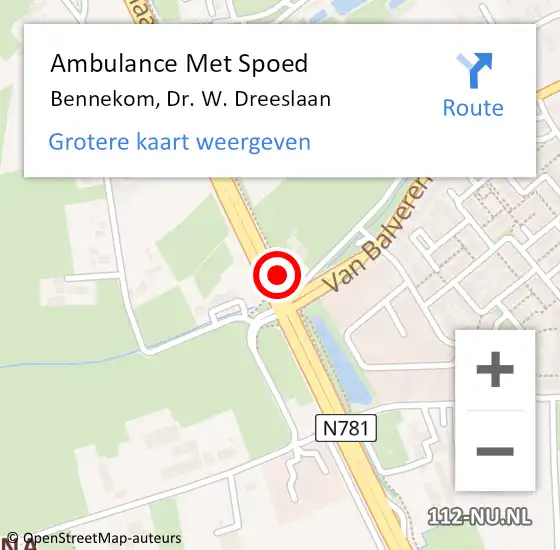Locatie op kaart van de 112 melding: Ambulance Met Spoed Naar Bennekom, Dr. W. Dreeslaan op 12 juli 2022 22:51