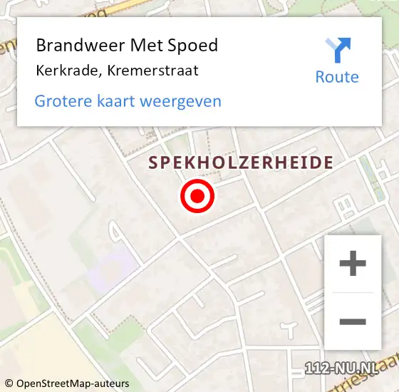 Locatie op kaart van de 112 melding: Brandweer Met Spoed Naar Kerkrade, Kremerstraat op 12 juli 2022 23:01