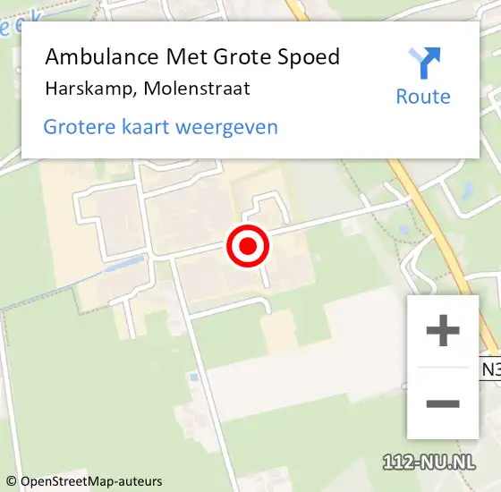 Locatie op kaart van de 112 melding: Ambulance Met Grote Spoed Naar Harskamp, Molenstraat op 12 juli 2022 23:01