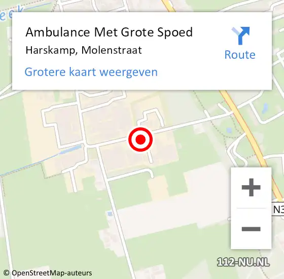 Locatie op kaart van de 112 melding: Ambulance Met Grote Spoed Naar Harskamp, Molenstraat op 12 juli 2022 23:02