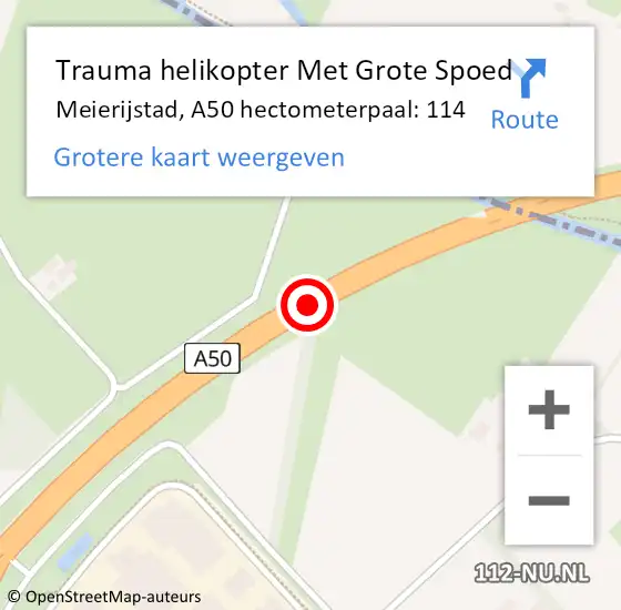 Locatie op kaart van de 112 melding: Trauma helikopter Met Grote Spoed Naar Meierijstad, A50 hectometerpaal: 114 op 12 juli 2022 23:15