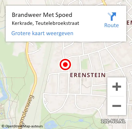 Locatie op kaart van de 112 melding: Brandweer Met Spoed Naar Kerkrade, Teutelebroekstraat op 12 juli 2022 23:15