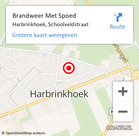 Locatie op kaart van de 112 melding: Brandweer Met Spoed Naar Harbrinkhoek, Schoolveldstraat op 12 juli 2022 23:25