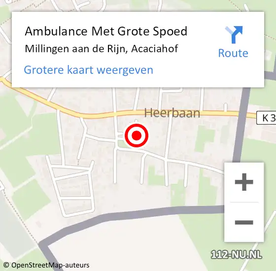 Locatie op kaart van de 112 melding: Ambulance Met Grote Spoed Naar Millingen aan de Rijn, Acaciahof op 12 juli 2022 23:46