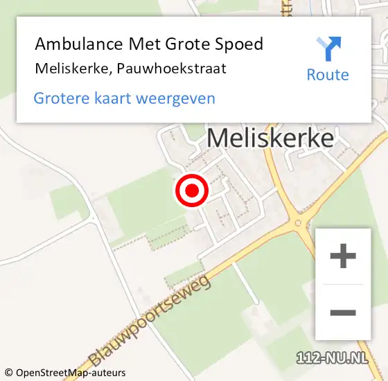 Locatie op kaart van de 112 melding: Ambulance Met Grote Spoed Naar Meliskerke, Pauwhoekstraat op 23 juli 2014 03:25