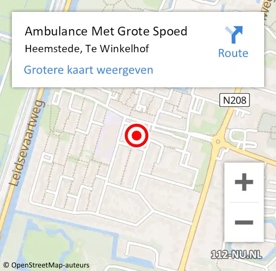 Locatie op kaart van de 112 melding: Ambulance Met Grote Spoed Naar Heemstede, Te Winkelhof op 13 juli 2022 00:50