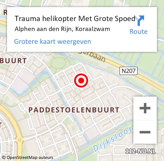 Locatie op kaart van de 112 melding: Trauma helikopter Met Grote Spoed Naar Alphen aan den Rijn, Koraalzwam op 13 juli 2022 02:17