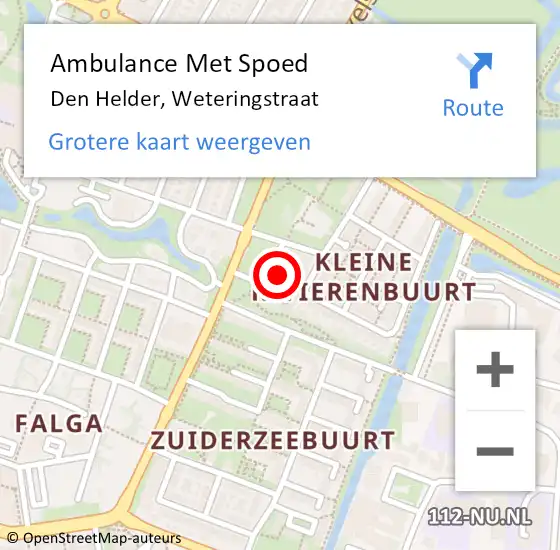Locatie op kaart van de 112 melding: Ambulance Met Spoed Naar Den Helder, Weteringstraat op 13 juli 2022 02:27