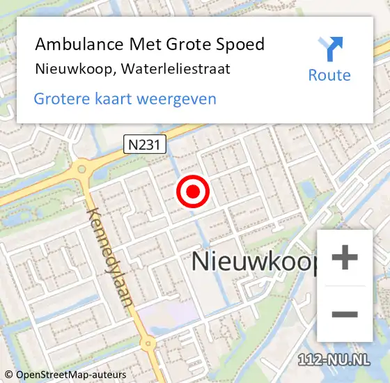 Locatie op kaart van de 112 melding: Ambulance Met Grote Spoed Naar Nieuwkoop, Waterleliestraat op 13 juli 2022 02:34