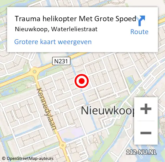 Locatie op kaart van de 112 melding: Trauma helikopter Met Grote Spoed Naar Nieuwkoop, Waterleliestraat op 13 juli 2022 02:35