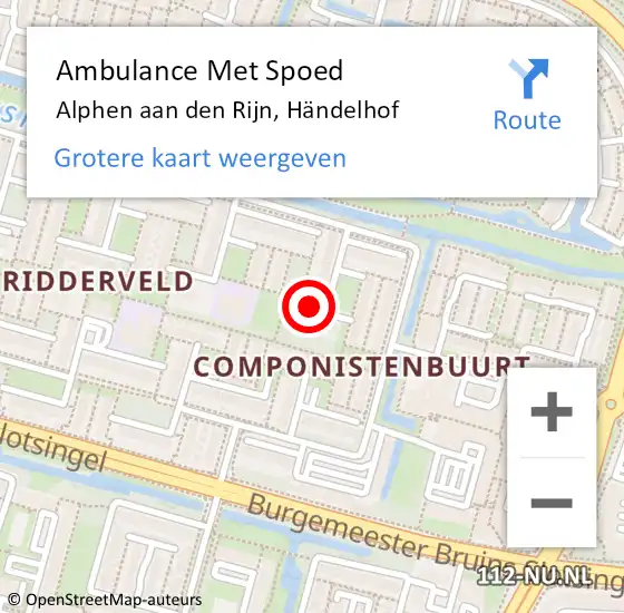 Locatie op kaart van de 112 melding: Ambulance Met Spoed Naar Alphen aan den Rijn, Händelhof op 13 juli 2022 02:37