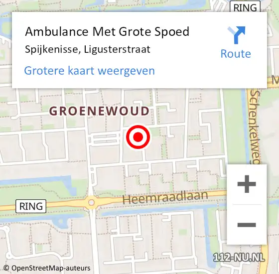 Locatie op kaart van de 112 melding: Ambulance Met Grote Spoed Naar Spijkenisse, Ligusterstraat op 13 juli 2022 02:42