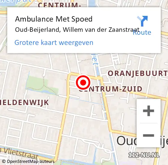 Locatie op kaart van de 112 melding: Ambulance Met Spoed Naar Oud-Beijerland, Willem van der Zaanstraat op 13 juli 2022 03:01