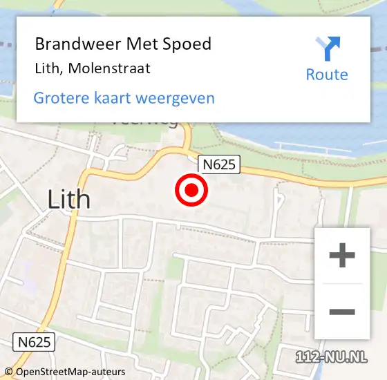 Locatie op kaart van de 112 melding: Brandweer Met Spoed Naar Lith, Molenstraat op 13 juli 2022 03:28