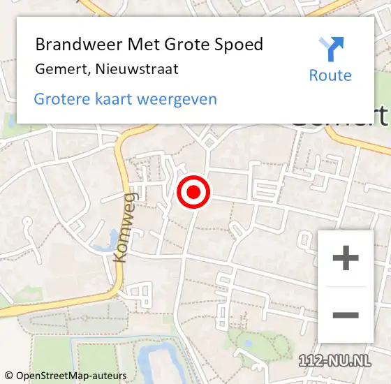 Locatie op kaart van de 112 melding: Brandweer Met Grote Spoed Naar Gemert, Nieuwstraat op 13 juli 2022 03:35