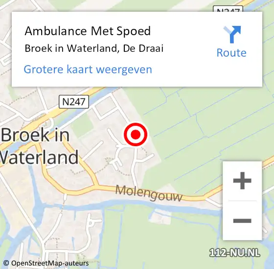 Locatie op kaart van de 112 melding: Ambulance Met Spoed Naar Broek in Waterland, De Draai op 13 juli 2022 06:12