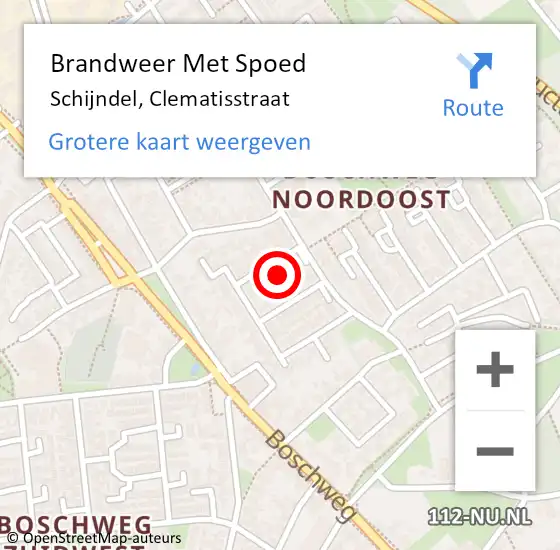 Locatie op kaart van de 112 melding: Brandweer Met Spoed Naar Schijndel, Clematisstraat op 13 juli 2022 06:12