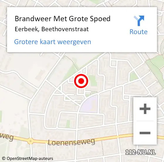 Locatie op kaart van de 112 melding: Brandweer Met Grote Spoed Naar Eerbeek, Beethovenstraat op 13 juli 2022 06:43