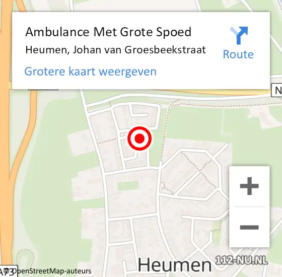 Locatie op kaart van de 112 melding: Ambulance Met Grote Spoed Naar Heumen, Johan van Groesbeekstraat op 13 juli 2022 07:11