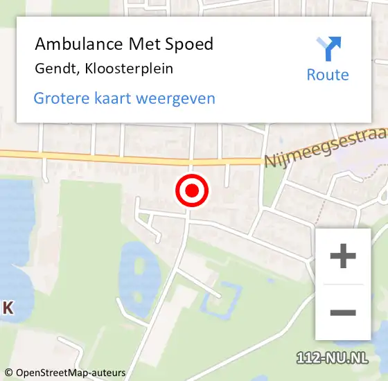 Locatie op kaart van de 112 melding: Ambulance Met Spoed Naar Gendt, Kloosterplein op 13 juli 2022 07:18