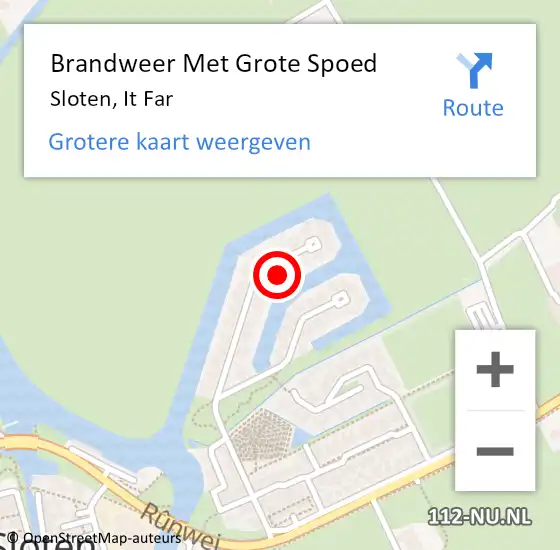 Locatie op kaart van de 112 melding: Brandweer Met Grote Spoed Naar Sloten, It Far op 13 juli 2022 07:33