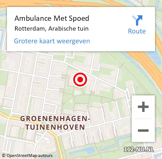 Locatie op kaart van de 112 melding: Ambulance Met Spoed Naar Rotterdam, Arabische tuin op 13 juli 2022 08:17