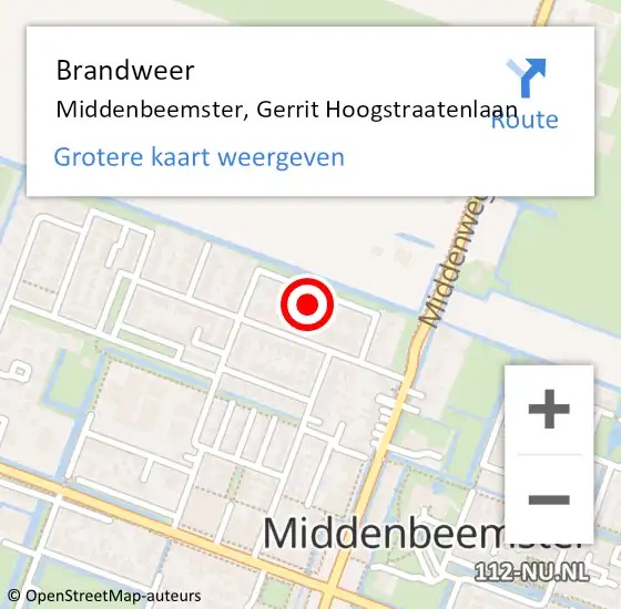 Locatie op kaart van de 112 melding: Brandweer Middenbeemster, Gerrit Hoogstraatenlaan op 13 juli 2022 09:01