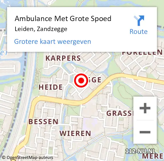 Locatie op kaart van de 112 melding: Ambulance Met Grote Spoed Naar Leiden, Zandzegge op 13 juli 2022 09:14