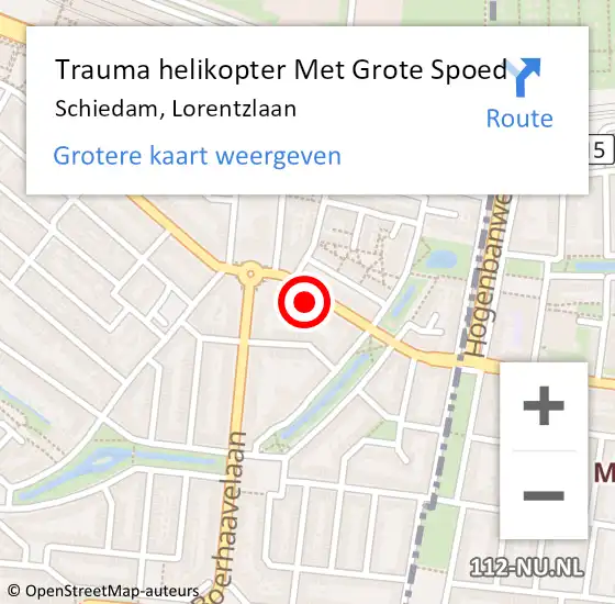 Locatie op kaart van de 112 melding: Trauma helikopter Met Grote Spoed Naar Schiedam, Lorentzlaan op 13 juli 2022 10:06