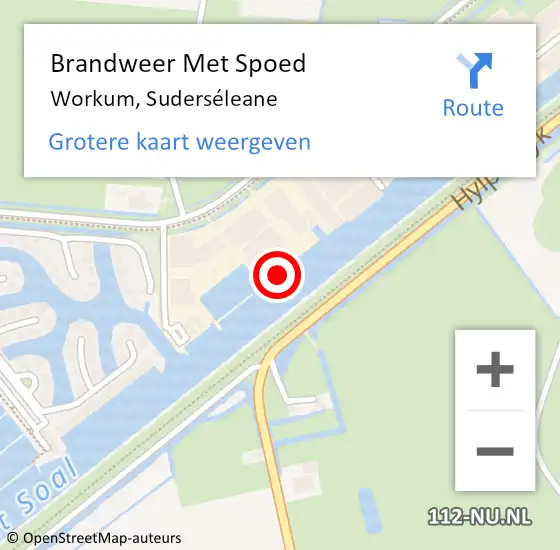 Locatie op kaart van de 112 melding: Brandweer Met Spoed Naar Workum, Suderséleane op 13 juli 2022 10:34
