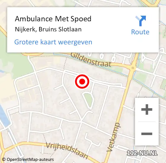 Locatie op kaart van de 112 melding: Ambulance Met Spoed Naar Nijkerk, Bruins Slotlaan op 13 juli 2022 10:42
