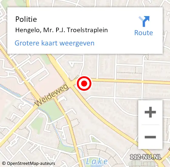 Locatie op kaart van de 112 melding: Politie Hengelo, Mr. P.J. Troelstraplein op 13 juli 2022 10:52