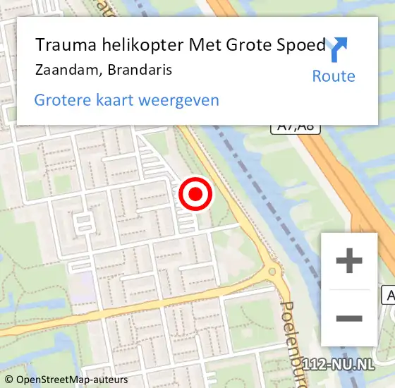 Locatie op kaart van de 112 melding: Trauma helikopter Met Grote Spoed Naar Zaandam, Brandaris op 13 juli 2022 10:55