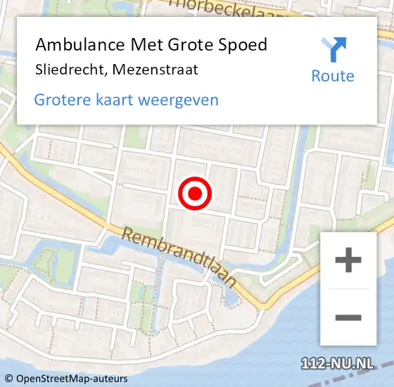 Locatie op kaart van de 112 melding: Ambulance Met Grote Spoed Naar Sliedrecht, Mezenstraat op 13 juli 2022 11:02