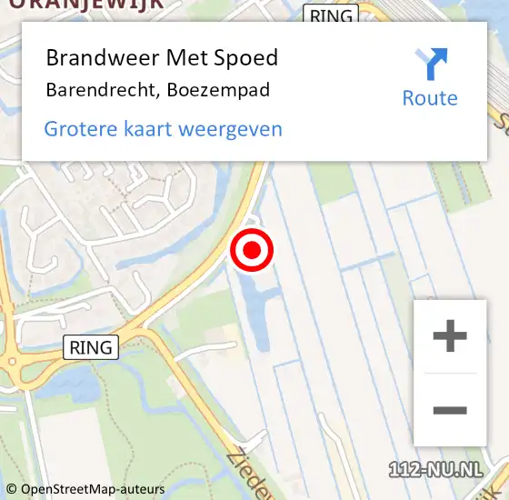 Locatie op kaart van de 112 melding: Brandweer Met Spoed Naar Barendrecht, Boezempad op 13 juli 2022 11:02